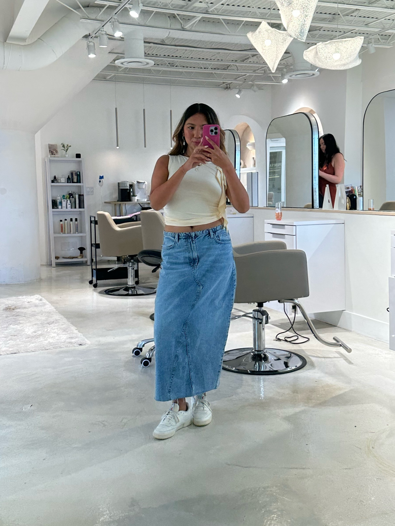 Lioness rendezvous trendy ruffle top and denim maxi skirt with Reebok sneakers 

Love that this skirt has the slit in the back so it’s easy to walk in. I prefer this look to having a slit in the front

#denimmaxiskirt #ruffletop 

#LTKfindsunder100 #LTKstyletip #LTKfindsunder50