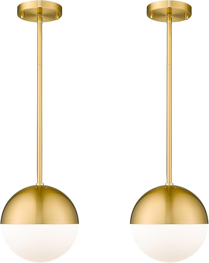 LMS 2-Pack Brushed Gold Pendant Lights, Modern Pendant Light with Milky Globe Glass Shade, Adjust... | Amazon (US)