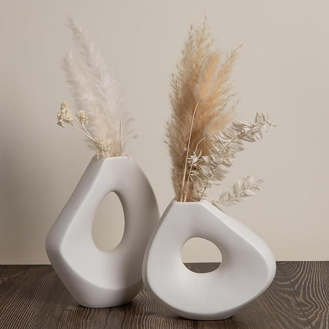 White Donut Vase Set of 2 - Circle Vase for Pampas Grass & Artificial Plants - Minimalist Living ... | Amazon (US)