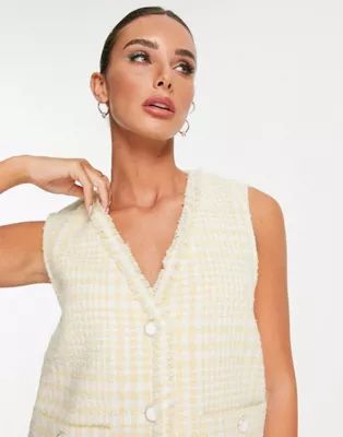 Vila tailored boucle vest and mini skirt in yellow check - part of a set | ASOS (Global)