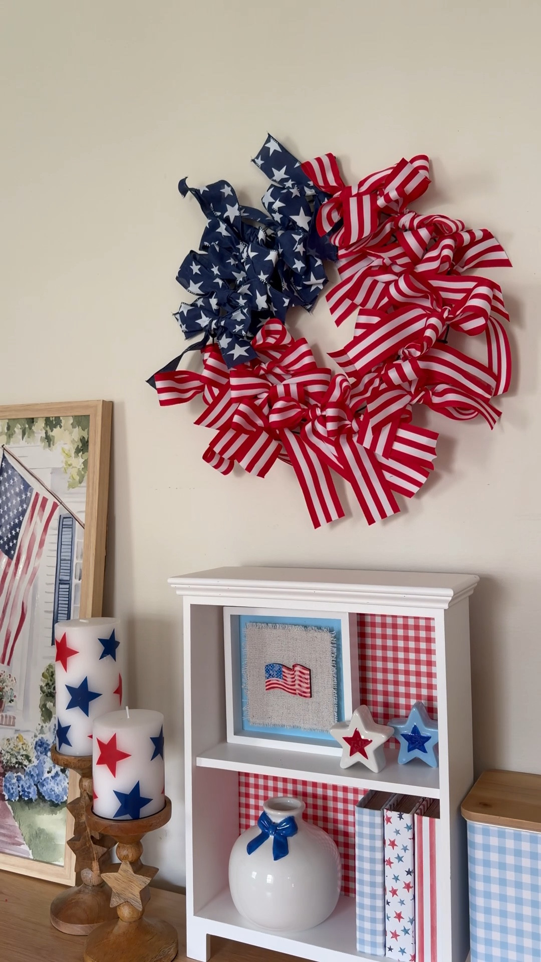 I’m sure I’ve said this before but I really think this might be my favorite DIY I’ve done!! It’s SO easy, you just need a wreath frame and ribbon and I found the cutest two pack of Stars and Stripes ribbon on Amazon and OMG i just love how it came out! I cut about 18in ribbons and alternated tying them on the outer, middle and inner rings of the wreath form. 🇺🇸

#LTKSeasonal #LTKHome