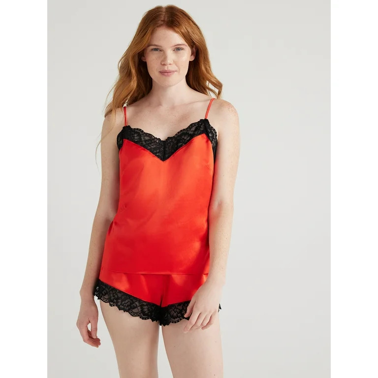 Joyspun Women’s Lace Trim Satin Cami Set, Sizes S to 3X | Walmart (US)