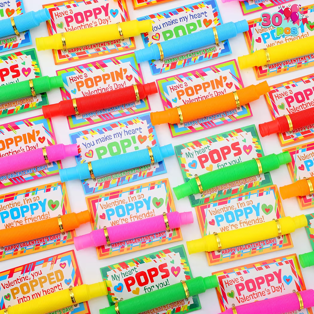JOYIN 30 Packs Valentines Day Pop Tubes Fidget Toys for Kids, Stretchy Tube Stress Relief Fidget ... | Amazon (US)