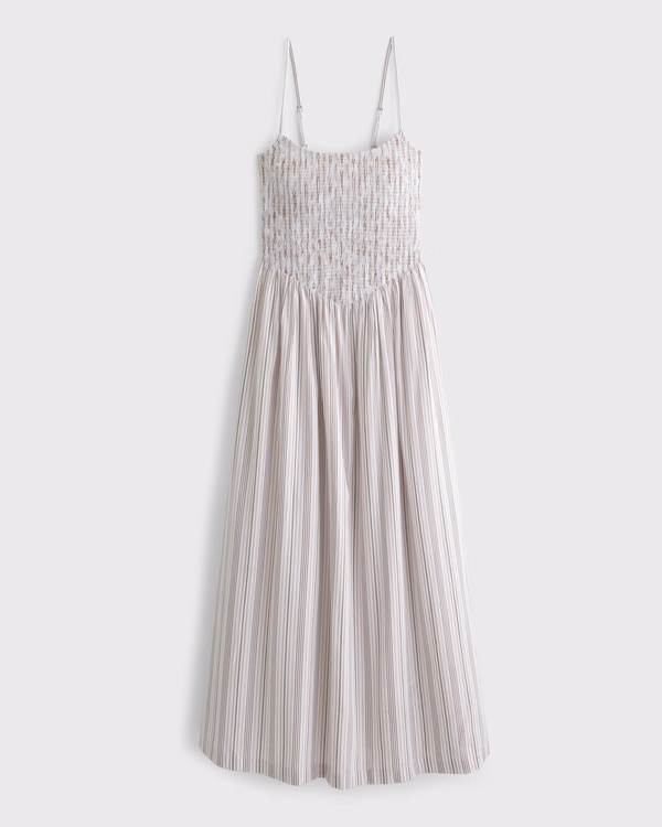 Dipped-Waist Smocked Midi Dress | Abercrombie & Fitch (US)