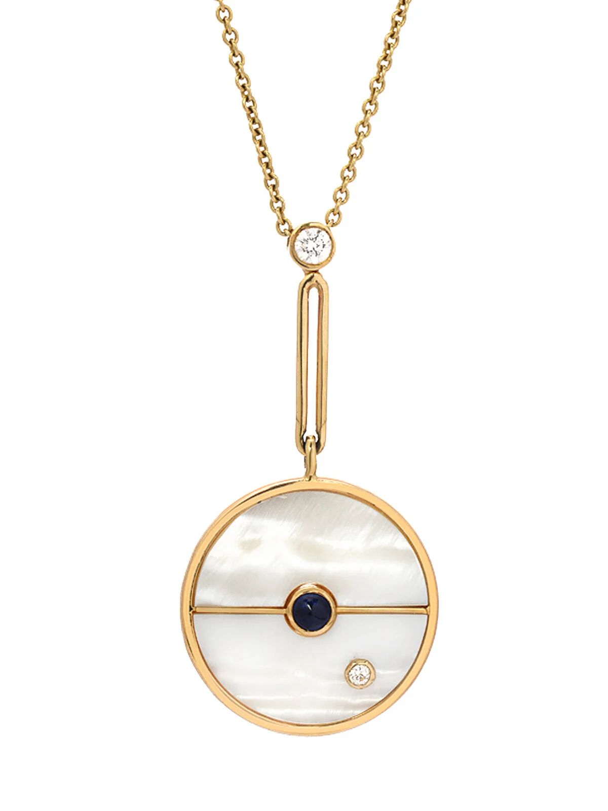 Signature White Mother of Pearl & Blue Sapphire Compass Yellow Gold Necklace | YLANG 23