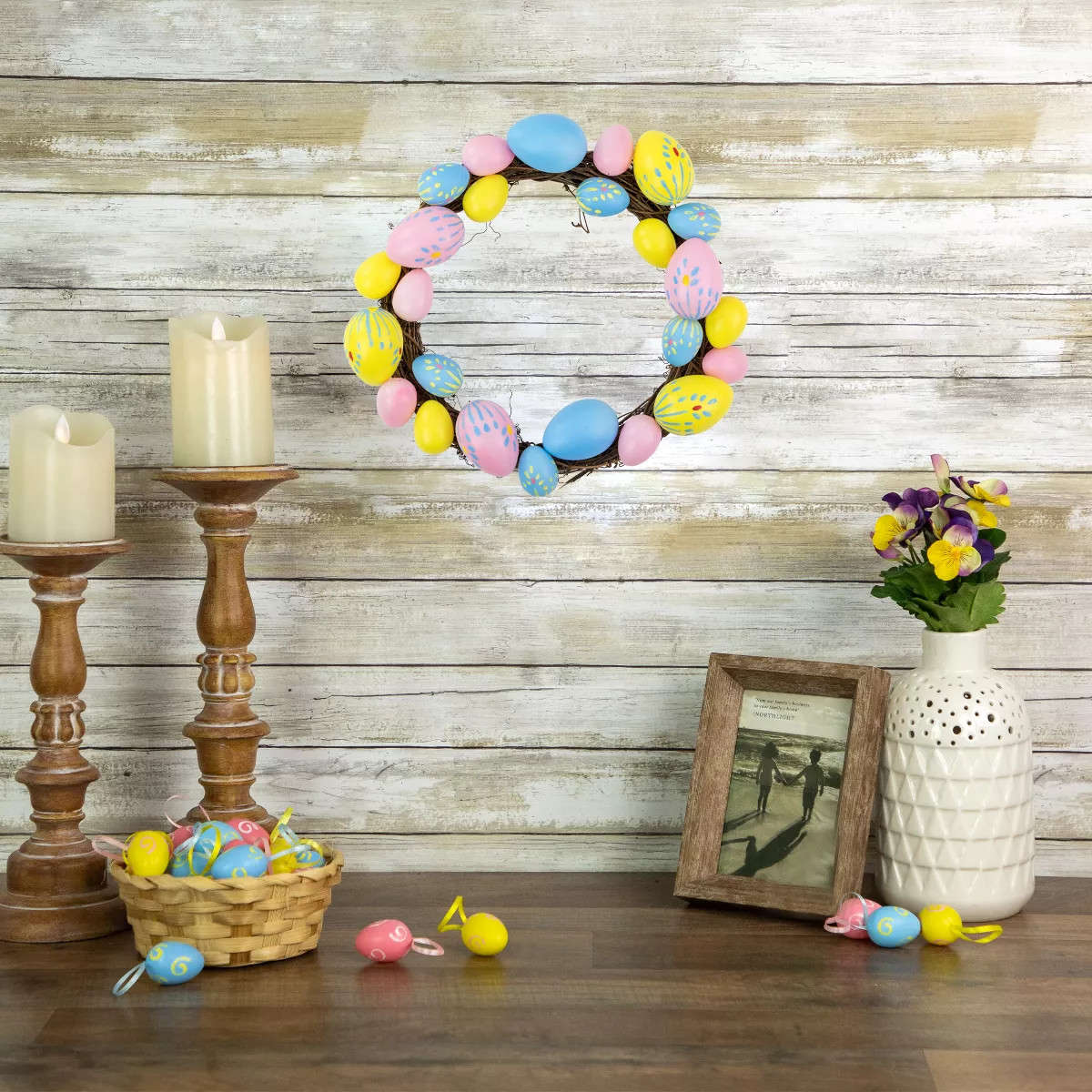 Northlight 10" Unlit Floral Stem Easter Egg Spring Grapevine Wreath - Yellow/Pink | Target