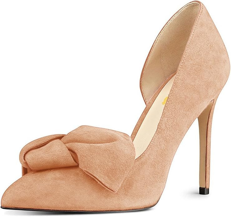 FSJ Women Chic Suede D'Orsay Pointy Toe Dress Shoes with Bowknot High Heels Pumps Size 4-15 US | Amazon (US)