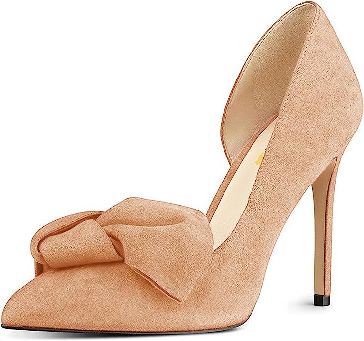 FSJ Women Chic Suede D'Orsay Pointy Toe Dress Shoes with Bowknot High Heels Pumps Size 4-15 US | Amazon (US)