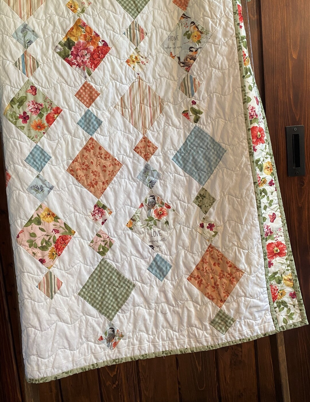 Handmade Patchwork Floral Throw Quilt / Bird and Butterfly Decor / Nature Lover Gift / Gift for M... | Etsy (US)