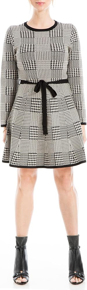 Max Studio Women's Knit Jacquard A-line Bodycon Swing Style Sweater Dress with Belt | Amazon (US)