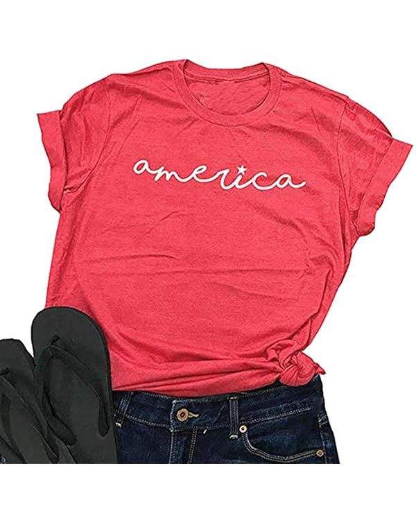 America Shirts for Women Cute Graphic Tee 4th of July T Shirts USA Flag Patriotic Tee Shirts | Amazon (US)