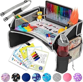 PILLANI Kids Travel Tray for Car - Car Seat Tray with Activity Sheets & Pens, Road Trip Essential... | Amazon (US)