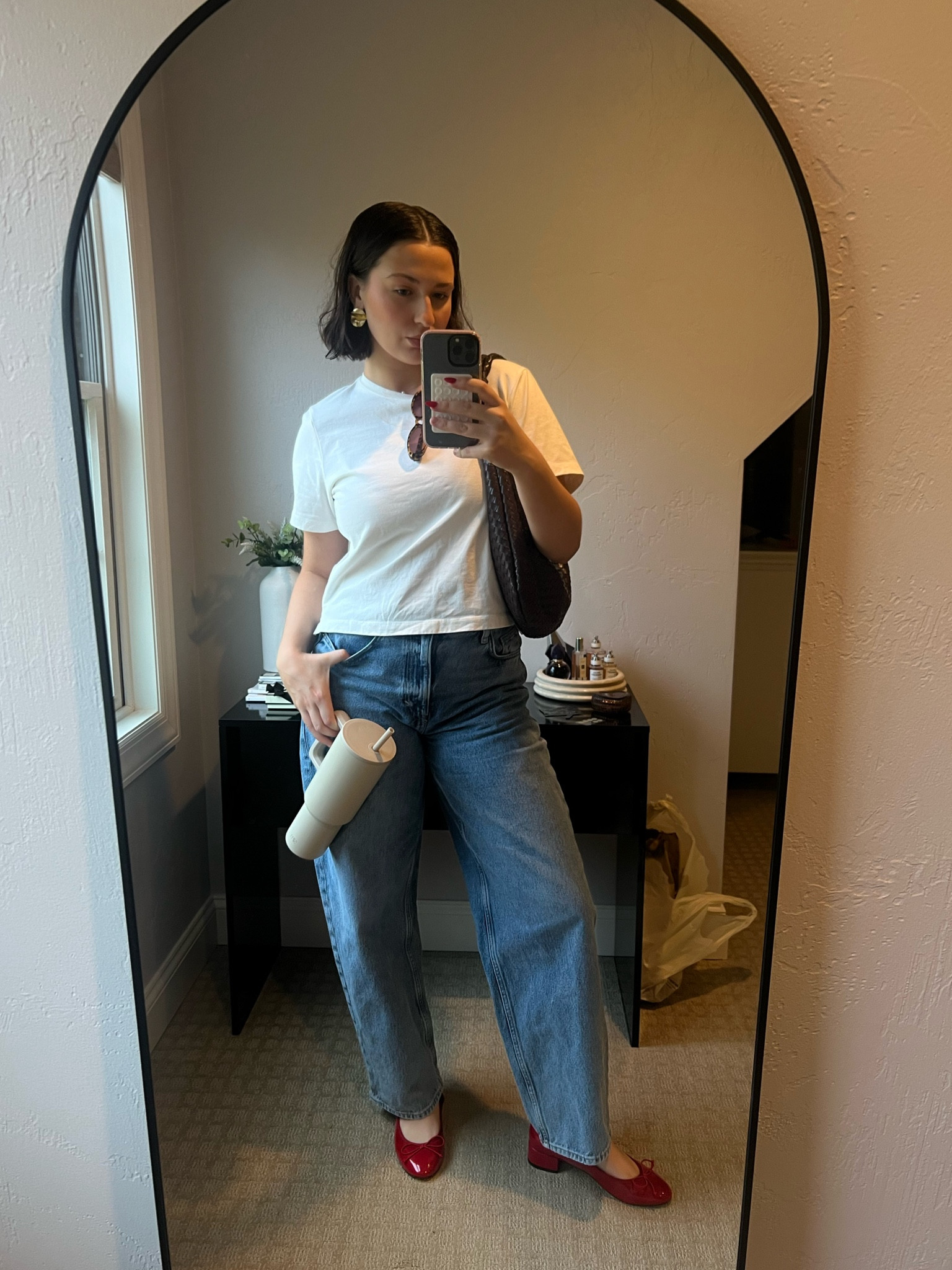 Casual Fit with a hint of red 🍒 I wear this Anthropologie bag everyday & im not kidding 

#LTKshoecrush #LTKstyletip #LTKitbag