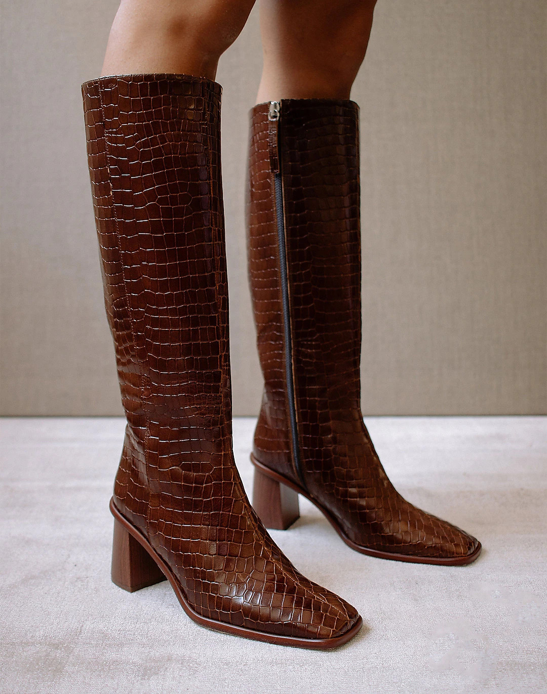 ALOHAS Leather East Knee-High Boots in Crocodile Embossed | Madewell