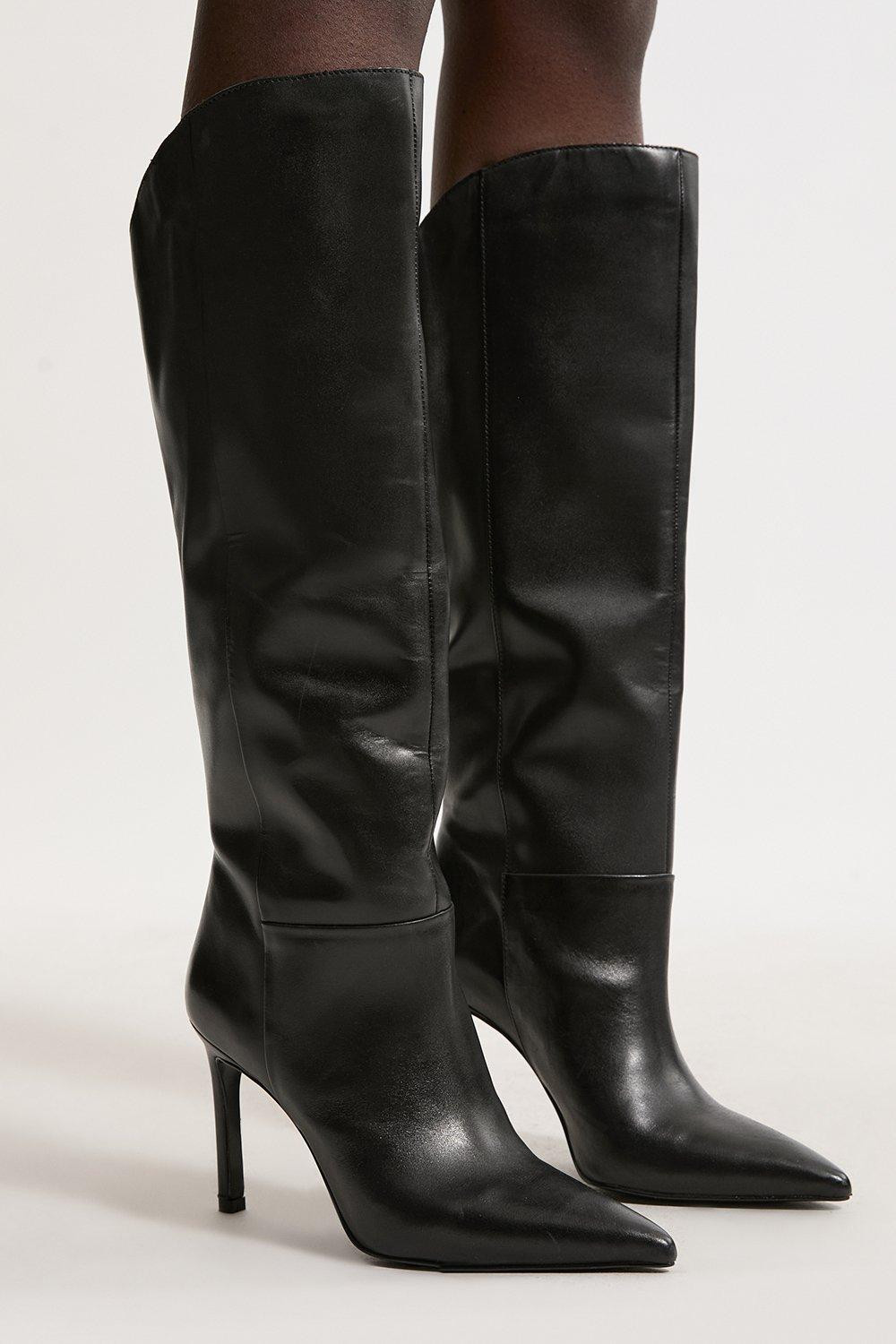 Leather Pointed High Heel Western Boot | Karen Millen UK + IE + DE + NL