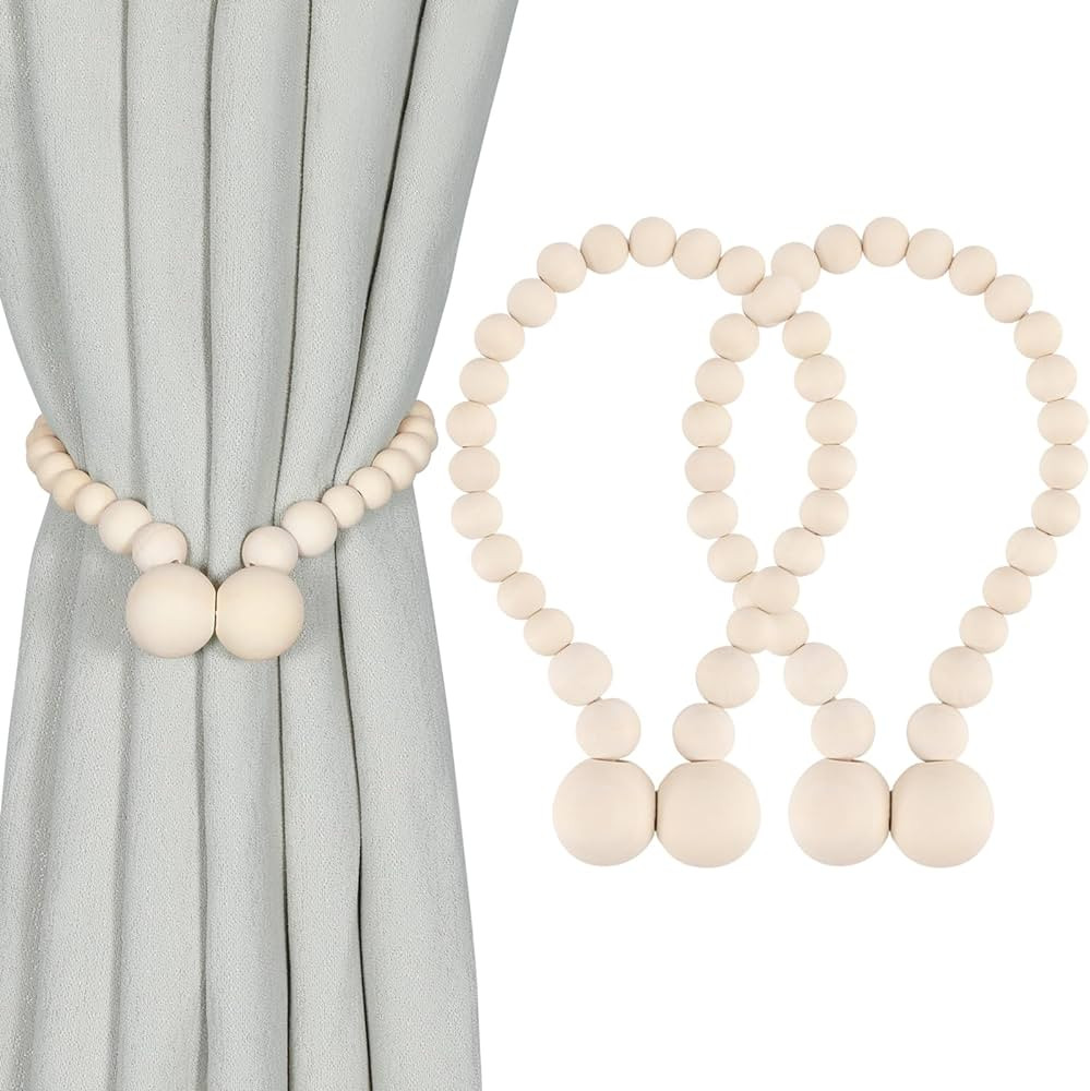 Magnetic Curtain Tiebacks, Curtain Tie Backs for Curtains 2 Pack, Wood Bead Curtain Tiebacks, Cur... | Amazon (US)