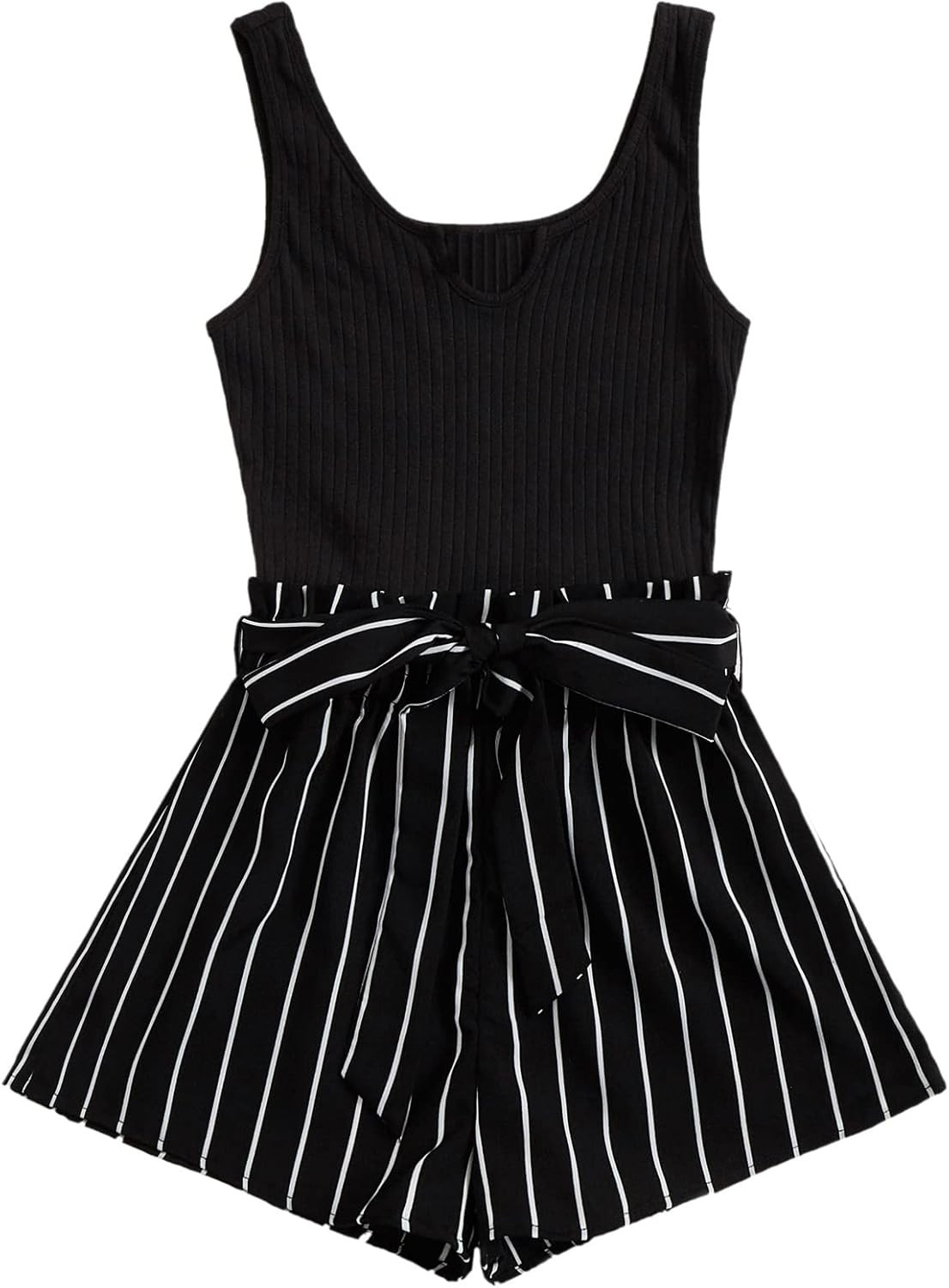 SOLY HUX Women's Summer Sleeveless Striped Belted Tank Romper Short Jumpsuit | Amazon (US)