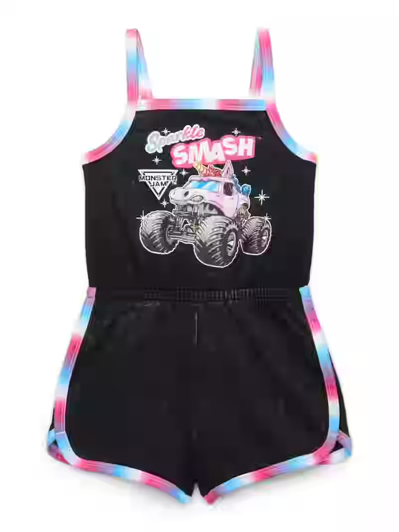 Monster Jam Toddler Girls Sleeveless Graphic Romper, Sizes 12M-5T | Walmart (US)