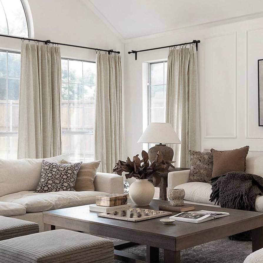 TWOPAGES Oatmeal Pinch Pleated Curtain 84 Inches Long Light Filtering Linen Cotton Blend Lined Dr... | Amazon (US)