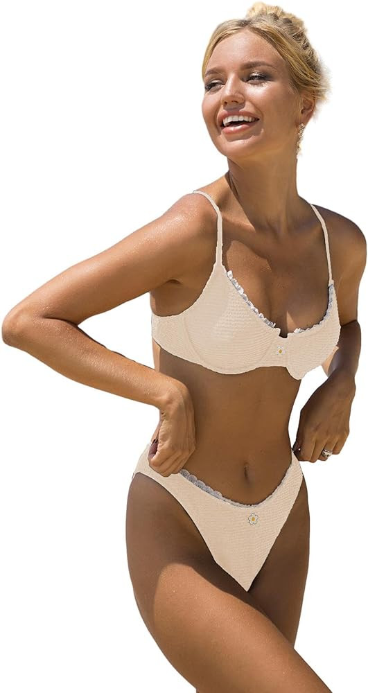 SOLY HUX Women's Bikini Sets High Waisted Bathing Suits Two Piece Swimsuits Sexy Lace Trim Underw... | Amazon (US)