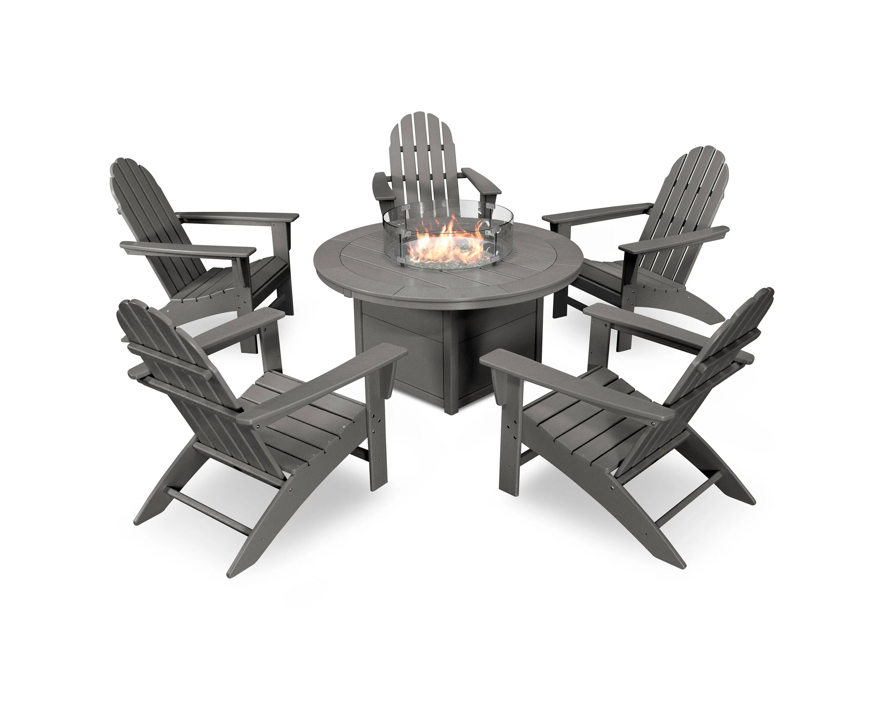 Vineyard Adirondack 6-Piece Chat Set with Fire Pit Table | POLYWOOD