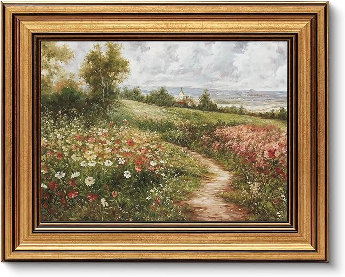 AGOLINE Gold Framed Vintage Wall Art for Living Room (8x10in)-Wildflower Oil Painting Pictures fo... | Amazon (UK)