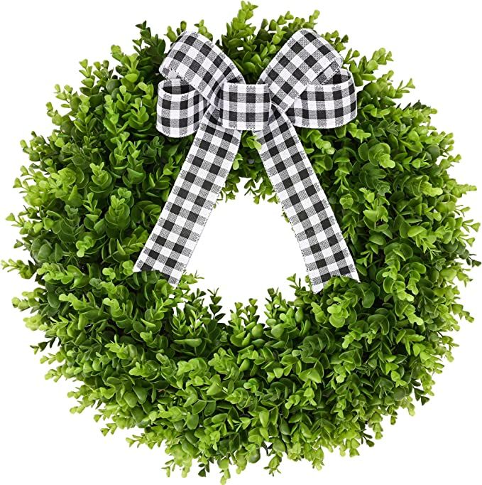 23" Faux Round Boxwood Wreath, Vlorart Artificial Boxwood Wreath Front Door Wreaths Artificial Sp... | Amazon (US)