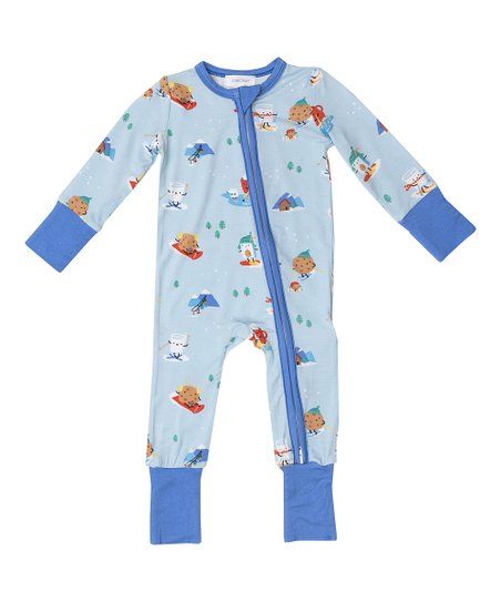 Blue & Brown Fun On The Slopes Two-Way Zip-Up Playsuit - Newborn & Infant | Zulily