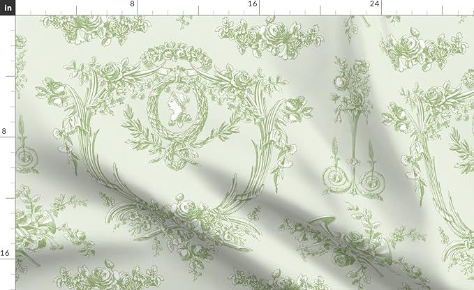 Spoonflower 100% Cotton Sheets, Queen 4pc Set - French Vintage Rococo Floral Cottage Green Toile ... | Amazon (US)
