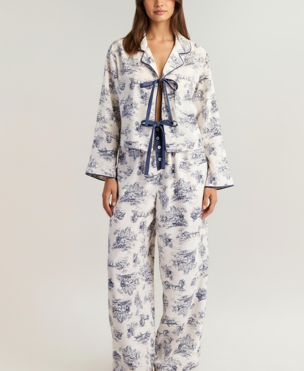 Modenaire Women's Printed Button-Up Pajama Set - White/blue toile | Macy's