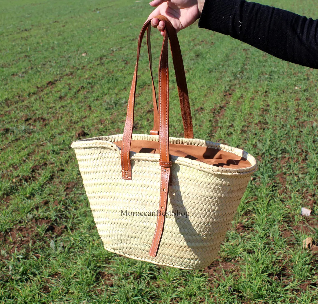 Straw Bag With Leather Handle, French Basket, Straw Beach Bag, Farmers Market Bag, Moroccan Shopp... | Etsy (US)