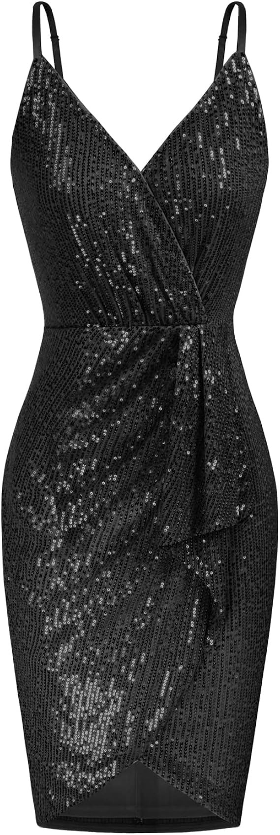 GRACE KARIN Women's Sexy Sequin Dress Wrap V-Neck Ruched Bodycon Spaghetti Straps Cocktail Party ... | Amazon (US)