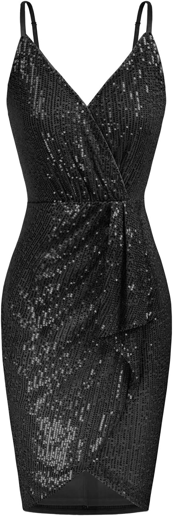 GRACE KARIN Women's Sexy Sequin Dress Wrap V-Neck Ruched Bodycon Spaghetti Straps Cocktail Party ... | Amazon (US)