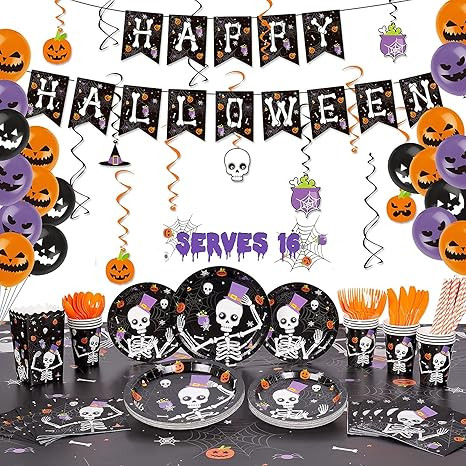 DECORLIFE Halloween Party Supplies Serves 16, Halloween Party Decorations Total 168 PCS, Popcorn ... | Amazon (US)