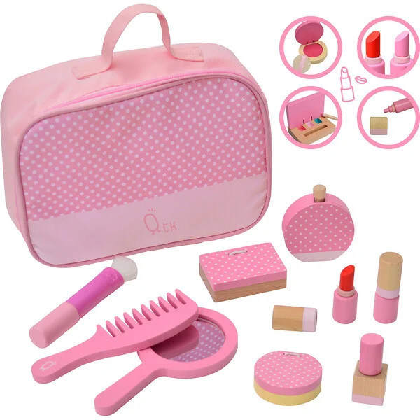 Fashion Polka Dot Print Chloe Wooden Vanity  Accessories Makeup Kit | Maisonette