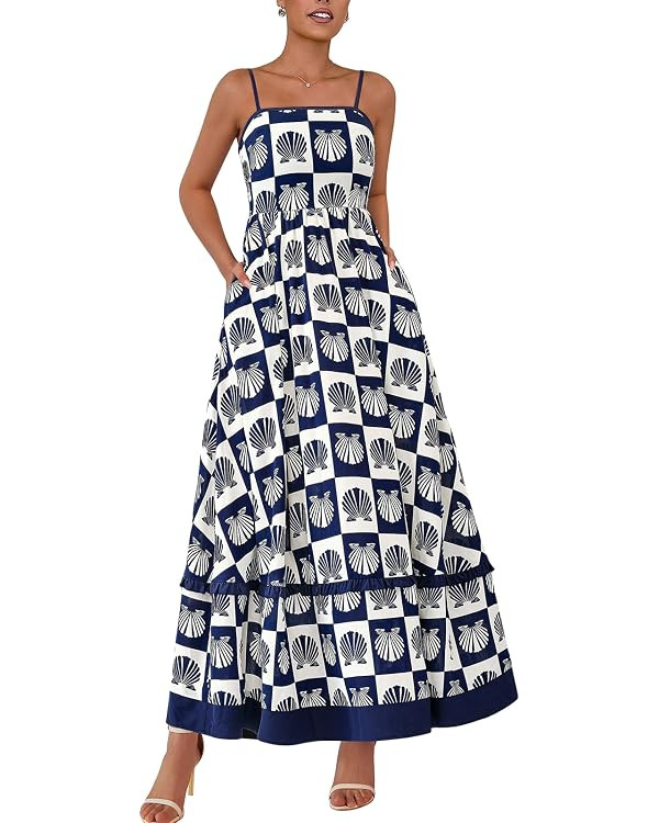 PRETTYGARDEN Summer Spaghetti Strap Dresses for Women Flowy Smocked Sundresses Casual Boho Sleeve... | Amazon (US)