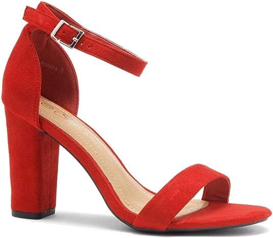 Shoe Land SL-Romina Womens Open Toe Ankle Strap Chunky Block High Heel Dress Party Pump Sandals | Amazon (US)