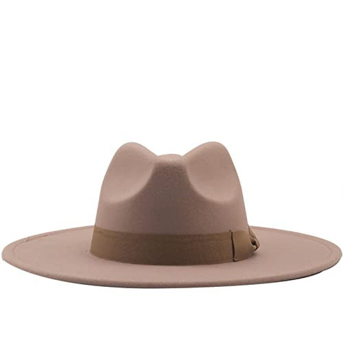 Solid Color Wool Felt Jazz Fedora Hats for Men Women Ribbon with Bow Wide Brim Panama Trilby Caps Lady Top Hat | Amazon (US)