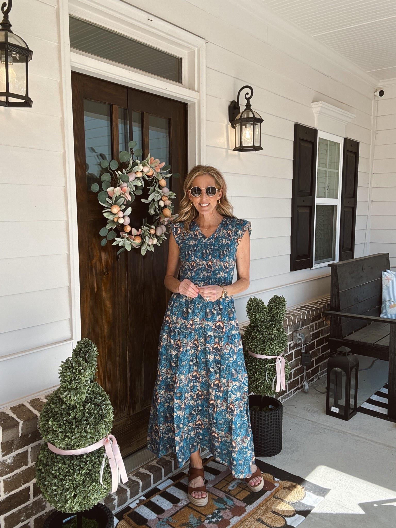 Amazon women’s BoHo floral maxi dress perfect for spring in summer comes in eight colors wearing a size small. 

Pockets, smart neck, flutter sleeves  