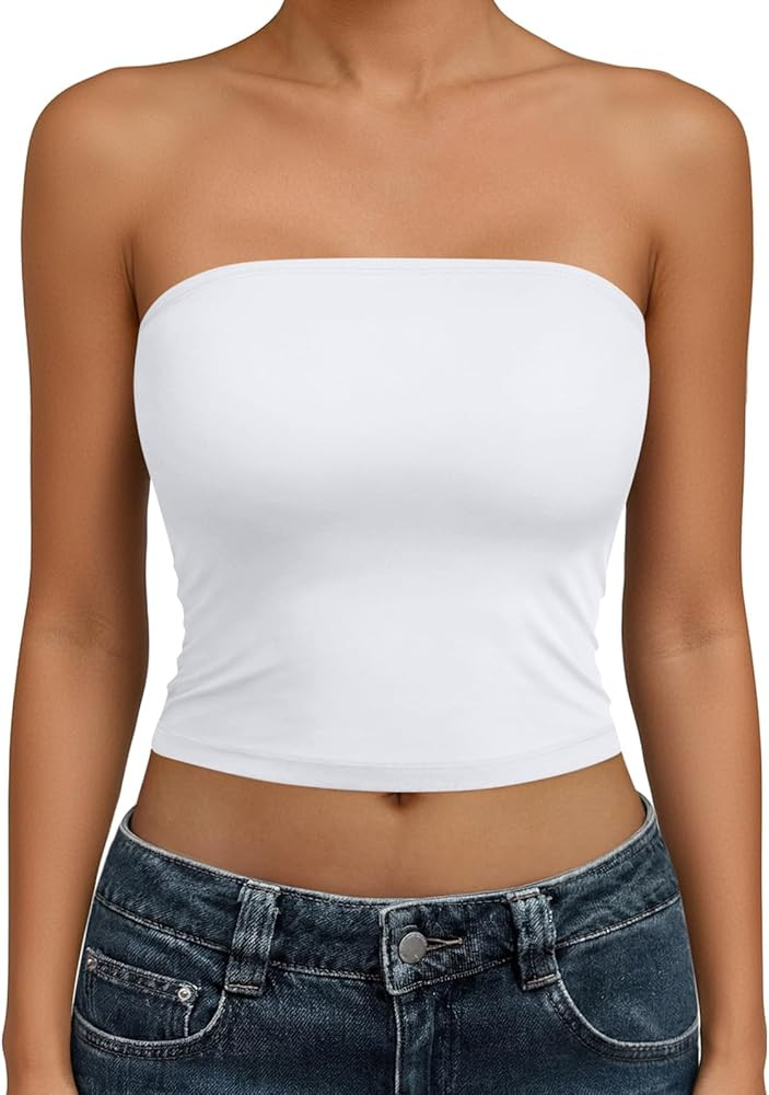 Trendy Queen Womens Tube Tops Strapless Crop Tops Basic Backless Sleeveless Going Out 2026 Spring... | Amazon (US)
