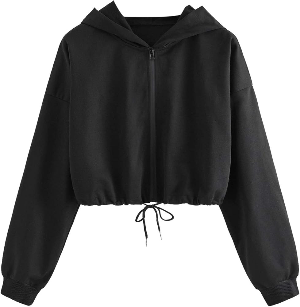 SweatyRocks Sudadera de manga larga con cremallera completa y detalle de cordón para mujer | Amazon (US)