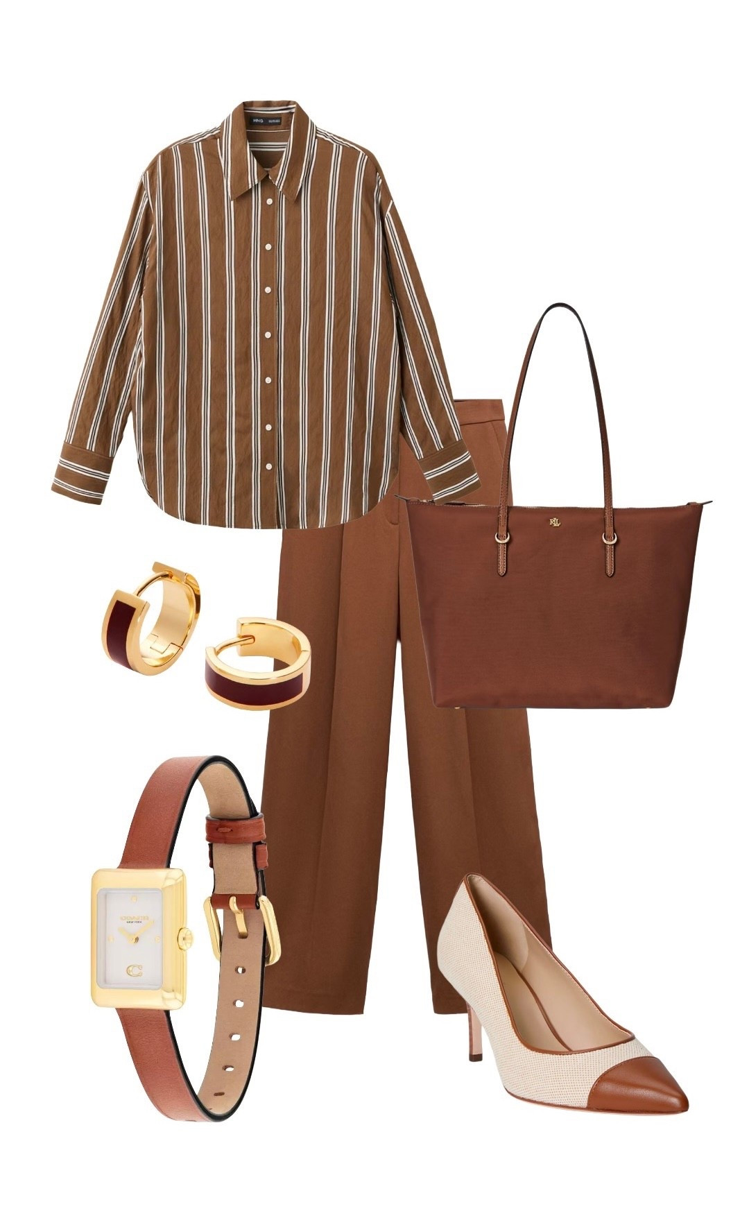 This look is not only on-trend as everyone is going crazy for brown right now, but it’s a timeless look you can wear to work or out for dinner somewhere smart, with pieces you’ll wear again and again regardless of trends 🤎🤍🤎

Brown Stripe Shirt and Trousers - Mango

Enamel Huggie Earrings - Aspinal of London

Mara Tan Leather Watch - Coach

Canvas & Tan Leather Heels & Tan Nylon Tote - Ralph Lauren

#LTKuk #LTKspring #LTKeurope