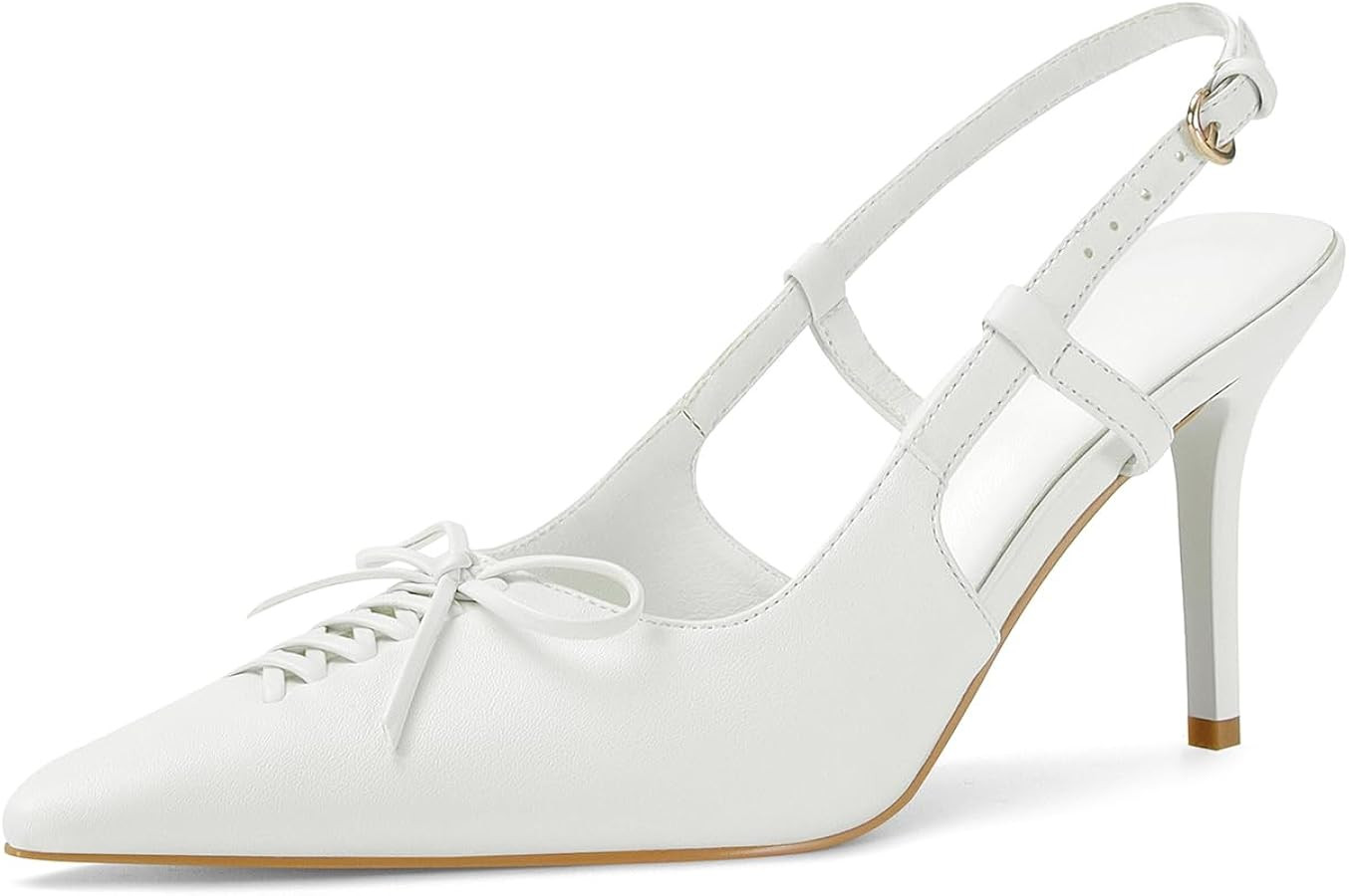 Dsevht Slingback Kitten Heels for Women Studded Heeled Pumps Pointed Closed Toe Heels Vintage Sti... | Amazon (US)