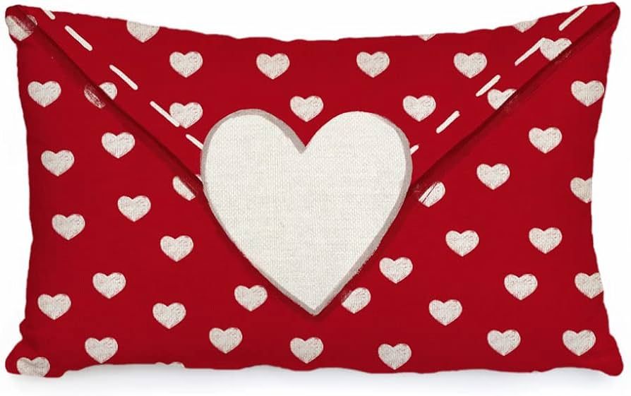 AACORS Valentine's Day Lumbar Pillow Cover 12X20 Love Heart Envelop Decorations Farmhouse Home De... | Amazon (US)