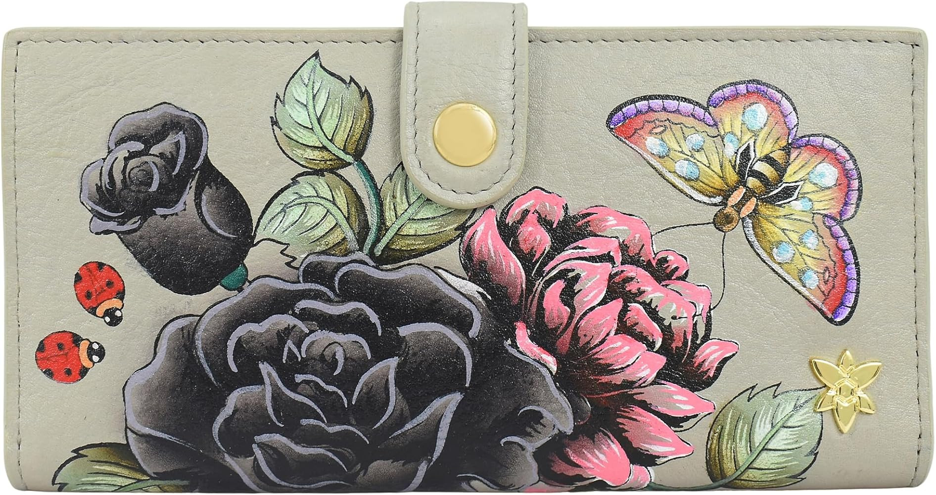 Anuschka 2086 Organizer Wallet, Women's Hand-Painted Genuine Leather Wallet - Flower Garden Taupe | Amazon (US)