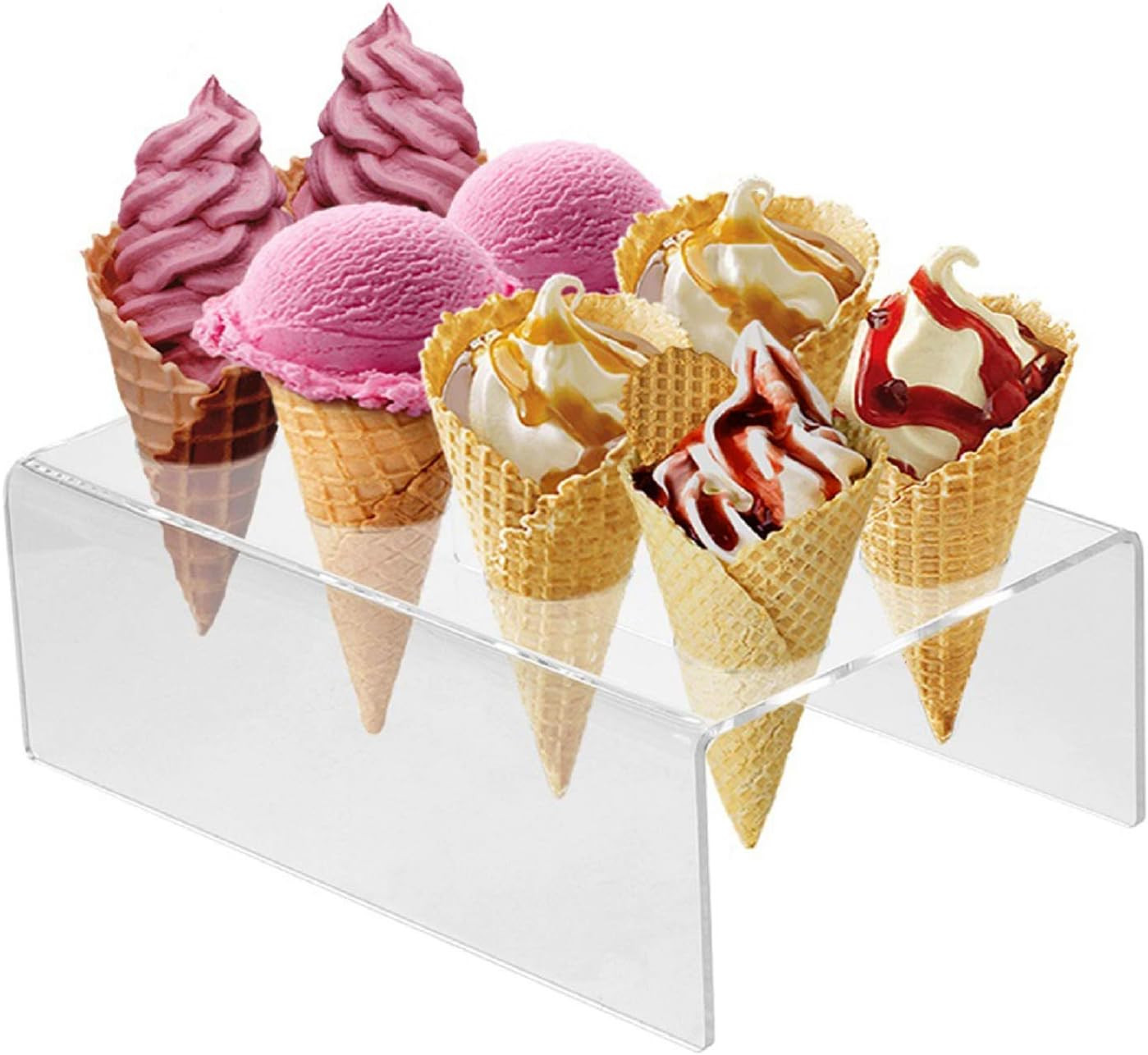 Clear Acrylic Ice Cream Cone Holder with 8 Holes Capacity, Waffle Sugar Cones Holders to Display ... | Amazon (US)