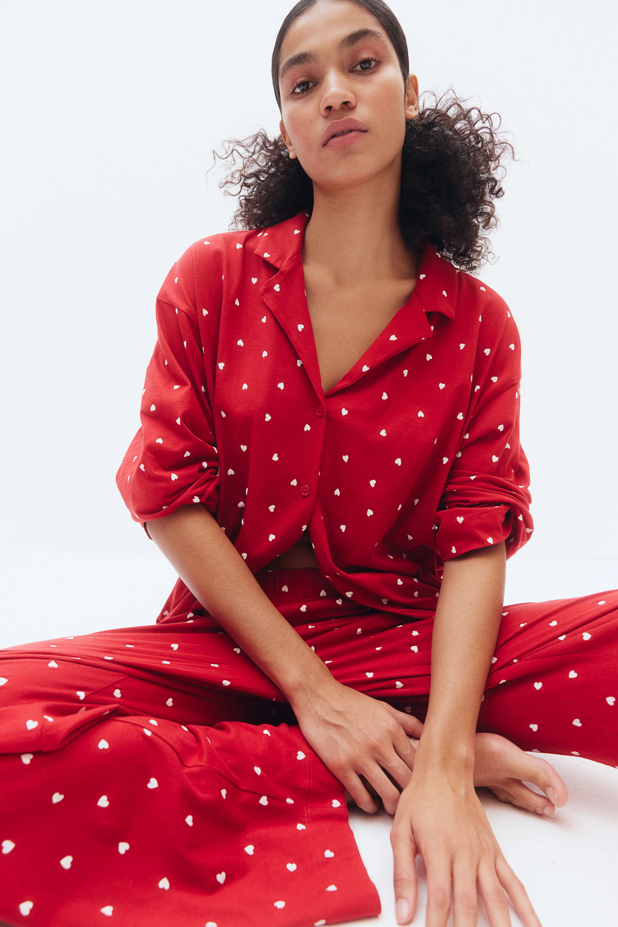 Patterned jersey pyjamas - Red/Hearts - Ladies | H&M GB | H&M (UK, MY, IN, SG, PH, TW, HK)