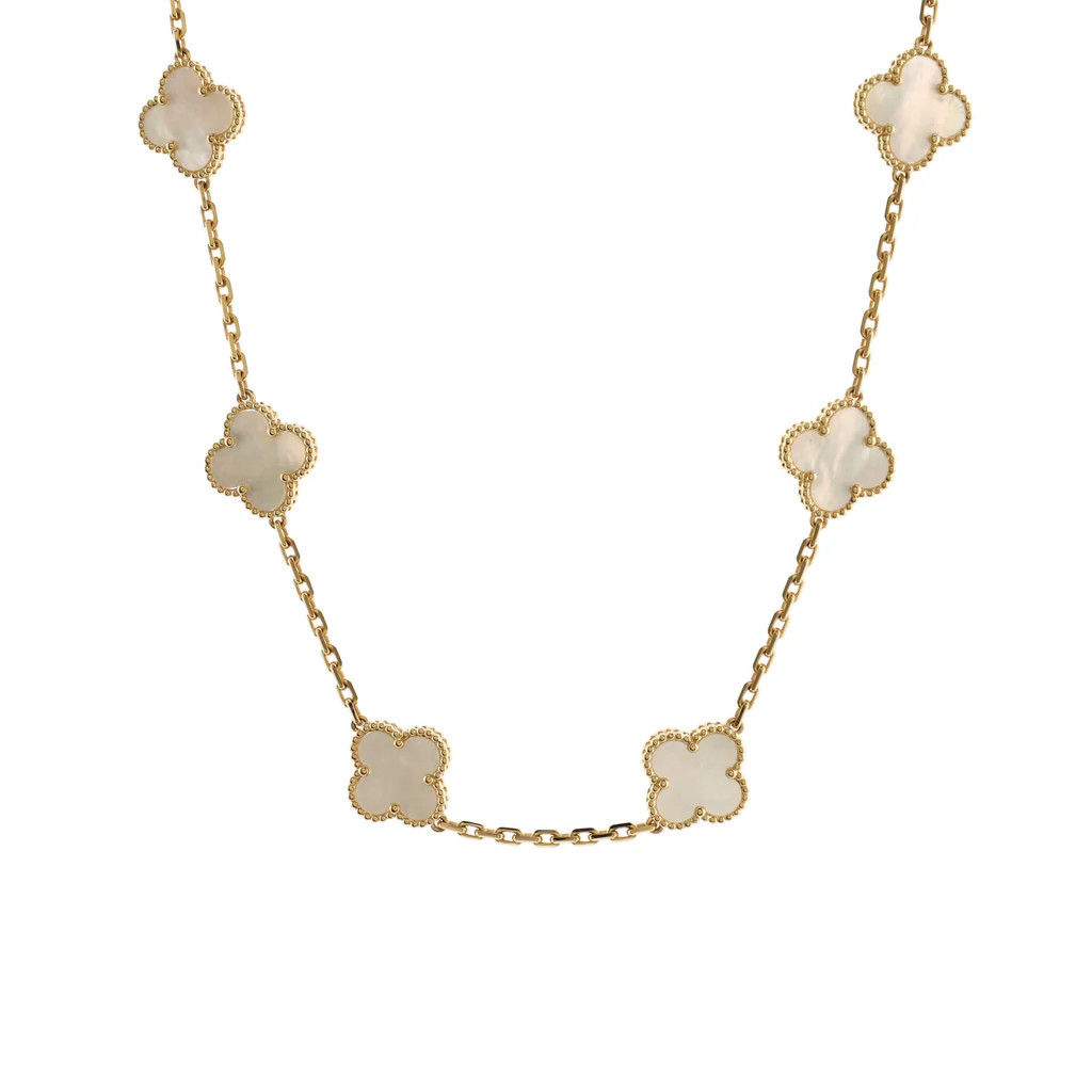 Van Cleef &amp; Arpels Vintage Alhambra 10 Motifs Necklace 18K Yellow Gold and Mother of Pearl Ye... | Rebag