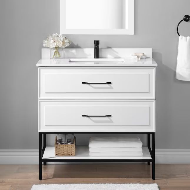 allen + roth  Renzo 36-in White Undermount Single Sink Bathroom Vanity with White Engineered Sto... | Lowe's
