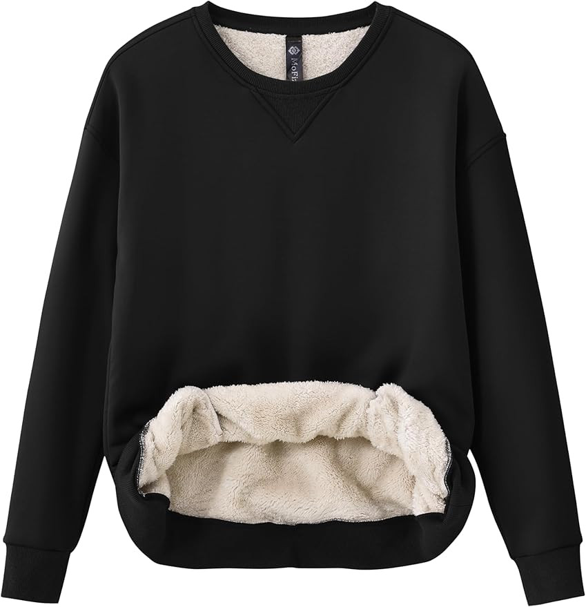 MoFiz Women's Fleece Lined Crewneck Sweatshirts Sherpa Lined Pullover Winter Warm Long Sleeve Cas... | Amazon (US)